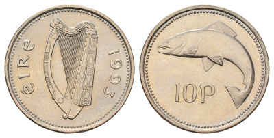 Ирландия 10 пенсов 1993 лосось KM 29 медно-никель UNC 4666-1051