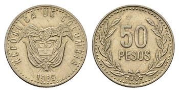 Колумбия 50 песо 1989 KM 283 медь цинк никель 4696-1231