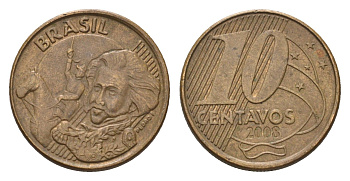 Бразилия 10 сентаво 2008 KM 649 сталь плакированная латунью 4686-753