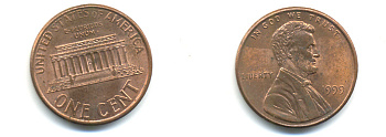 США 1 цент 1999 Авраам Линкольн KM 201b цинк плакированный медью UNC 179-519