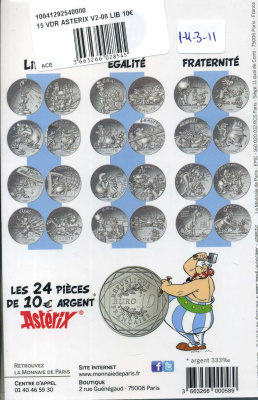 Франция 10 евро 2015 серия Астерикс и свобода, Астерикс и Обеликс скачут на лошадях, в оригинальном буклете KM NEW серебро UNC 1-4-3-24