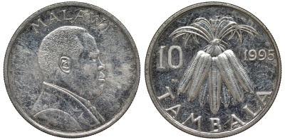 Малави 10 тамбала 1995 кукуруза KM 27 никелированная сталь 4163-1147
