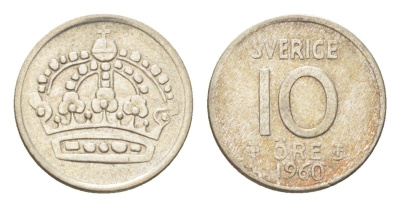 Швеция 10 эре 1960 TS Густав VI Адольф (1950-1973) KM 823 серебро 4705-923