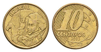 Бразилия 10 сентаво 2003 KM 649 сталь плакированная латунью 4686-731