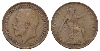 Великобритания 1 пенни 1921 Георг V (1910-1936) KM 810, Spink 4051 бронза 4144-825