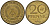 ГДР 20 пфеннигов 1969 A, первый год KM 11 латунь 92-746