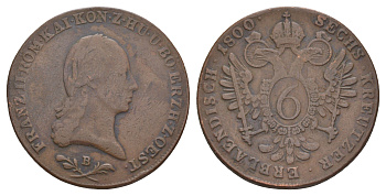 Австрия 6 крейцеров 1800 B, Франц II (1792-1835) KM 2128 медь 4653-635