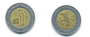 Мексика 1 песо 1993 KM 550 биметалл 176-1227