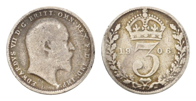 Великобритания 3 пенса 1906 Эдуард VII (1901-1910) KM 797.2, Spink 3984 серебро 4189-948