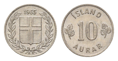Исландия 10 эйре 1965 KM 10 медно-никель UNC 4690-717