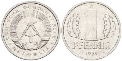 ГДР 1 пфенниг 1985 А KM 8.2 алюминий    4160-1155