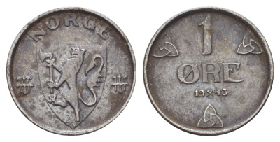 Норвегия 1 эре 1943 Хокон VII (1905-1957) KM 387 железо 4701-544