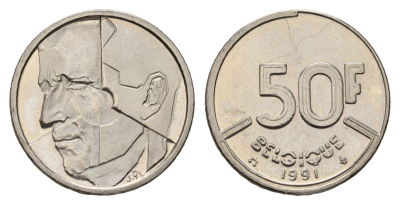 Бельгия 50 франков 1991 Belgique, Бодуэн I (1951-1993) KM 168 никель UNC 181-322