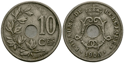 Бельгия 10 сантимов 1905 KM 52 медно-никель 4177-1252