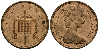Великобритания 1 пенни 1979 Елизавета II (1952-2022) KM 915, Spink 4237 (B1) бронза 23-517