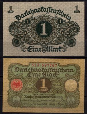 Германия 1 марка 1920 Pick 58 бумага aUNC 7198-18-2-1