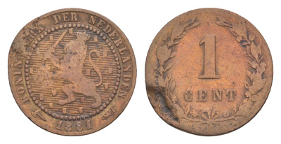 Нидерланды 1 цент 1881 Виллем III (1849-1890) KM 107 бронза 66-144