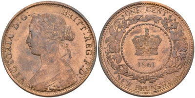 Канада, Нью-Брансуик 1 цент 1861 Виктория (1837-1901) KM 6 медь    4601-1032