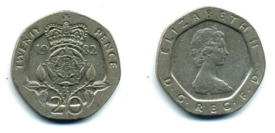 Великобритания 20 пенсов 1982 Елизавета II (1952-2022) KM 931, Spink 4230 (G1) медно-никель 4110-957