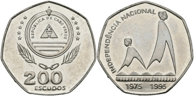 Кабо-Верде 200 эскудо 1995 20 лет независимости KM 35 медно-никель UNC 3333-1012