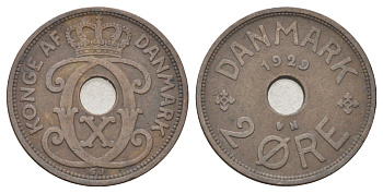 Дания 2 эре 1929 N, Кристиан X (1912-1947) KM 827 бронза 4701-751