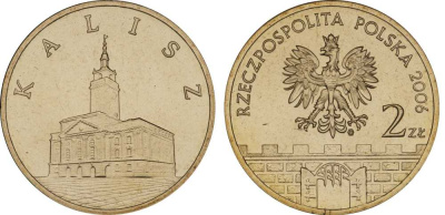 Польша 2 злотых 2006 MW, серия польские города, Калиш KM 580 латунь UNC 603-515
