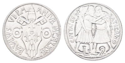 Ватикан 2 лиры 1975 MCMLXXV, Священный год, Павел Vi, год-тип KM 125 алюминий UNC 4701-526