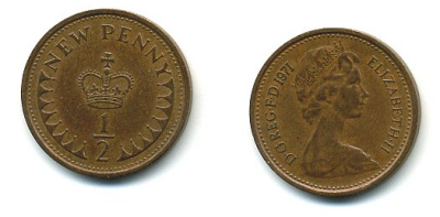 Великобритания 1/2 пенни 1971 Елизавета II (1952-2022) КМ 914, Spink 4239 бронза 4110-1628