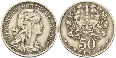 Португалия 50 сентаво 1959  KM 577 медно-никель    4161-714