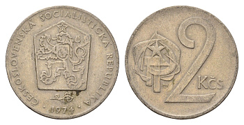 Чехословакия 2 кроны 1974 KM 75 медно-никель 4703-846