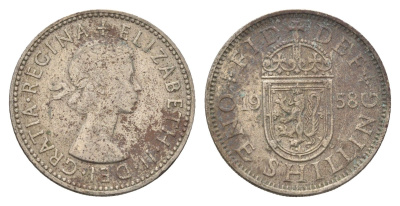 Великобритания 1 шиллинг 1958 Елизавета II (1952-2022), Шотландский герб KM 905, Spink 4148 медно-никель 4707-223