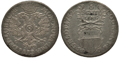 Любек 8 шиллингов 1752 JJJ, Фридрих Август (1750-1785) KM 152 серебро 1517-733
