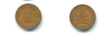 ФРГ 1 ПФЕННИГ 1978 F KM 105, J.380 сталь плакированная медью 54-2314