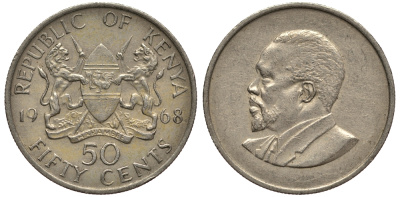 Кения 50 центов 1968 Джомо Кениата KM 4 медно-никель 4182-154
