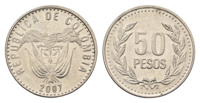 Колумбия 50 песо 2007 KM 283 медь цинк никель UNC 4696-1243
