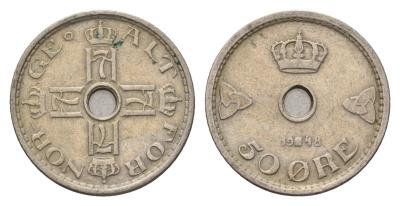 Норвегия 50 эре 1948 Хокон VII (1905-1957) KM 386 медно-никель 4703-822