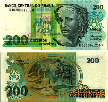 Бразилия 200 крузейро 1990 ПОДПИСЬ 28 Pick 229 бумага UNC (пресс) 8615-28-1-1
