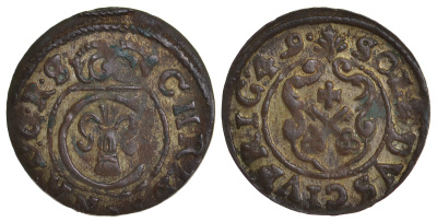 Ливония, Рига, шведская оккупация солид (шиллинг) 1649 Кристина (1634-1654) KM 21 серебро 1527-624