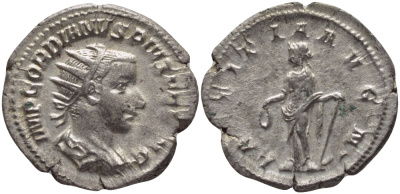 Римская Империя антониниан 240 Гордиан III, LAETITIA AVG N, Летиция, персонификация Радости, Рим, Good Very fine RIC 86 серебро 1073-15-13