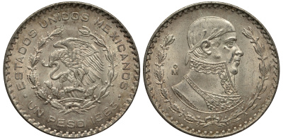 Мексика 1 песо 1963 Хосе Мария Морелос KM 459 серебро 107-1124