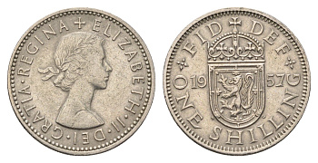 Великобритания 1 шиллинг 1957 Елизавета II (1952-2022), Шотландский герб KM 905, Spink 4148 медно-никель 4695-815