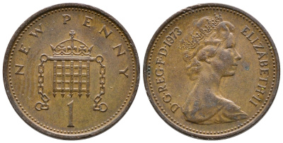 Великобритания 1 пенни 1973 Елизавета II (1952-2022) KM 915, Spink 4237 (B1) бронза 72-616