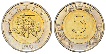 Литва 5 лит 1998  KM 113 биметалл UNC 180-944