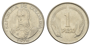 Колумбия 1 песо 1978 Симон Боливар KM 258.2 медно-никель UNC 4698-126