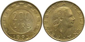 Италия 200 лир 1995 R, шестерня KM 105 алюминиевая бронза 181-431