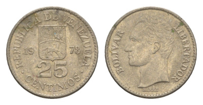 Венесуэла 25 сентимо 1978 Симон Боливар Y 50.1 никель 4580-327