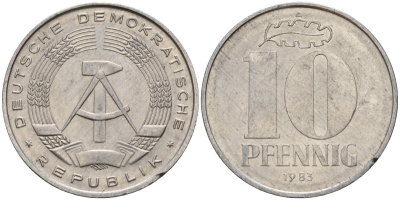 ГДР 10 пфеннигов 1983 A KM 10 алюминий 77-753