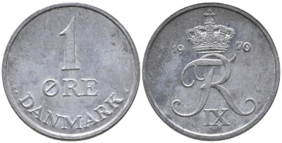 ДАНИЯ 1 ЭРЕ 1970 C; S, ФРЕДЕРИК IX (1947-1972) KM 839.2 цинк 100-668