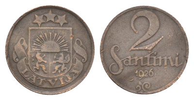 Латвия 2 сантима 1926 KM 2 бронза 4705-449