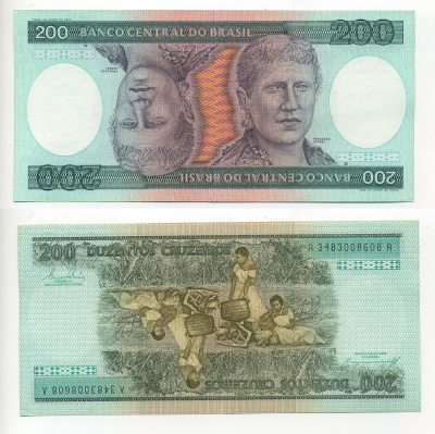 БРАЗИЛИЯ 200 КРУЗЕЙРО 1984 ПОДПИСЬ 21 Pick 199b бумага UNC (ПРЕСС) 6317-8-2